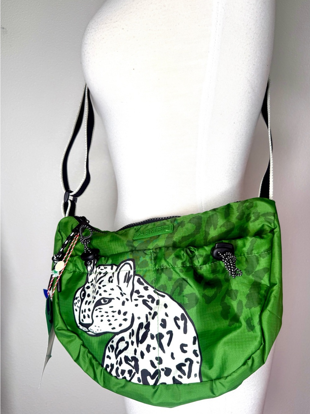 NWT Farm Rio purse Green Leopard Print Crossbody Bag nylon Crescent hobo carry